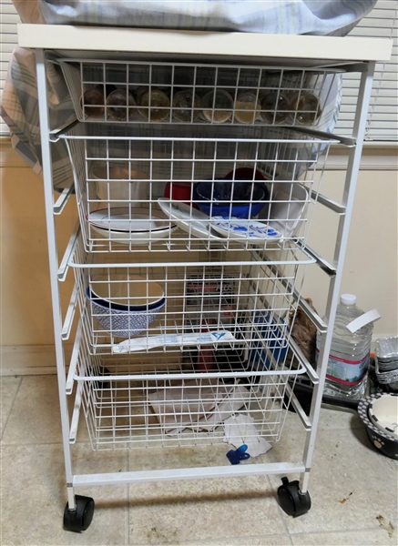 4 Drawer Rolling Storage Cart - Formica Top- Metal Wire Baskets - Measures 34" tall 19" by 22" 