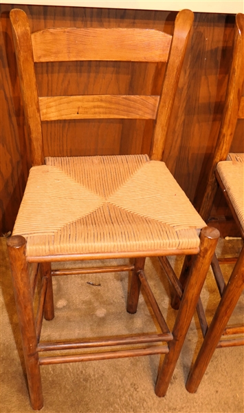 Pair of Nice Rush Bottom Bar Stools - Each Measures 29" to Seats