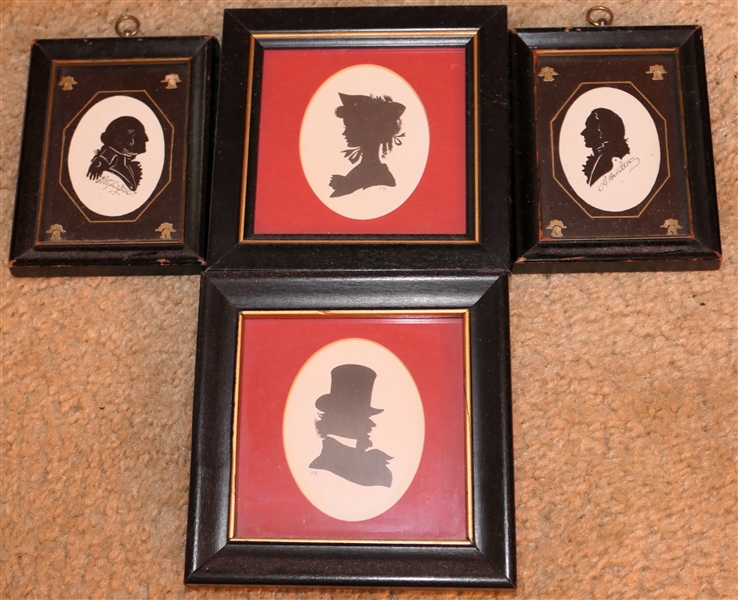 4 Printed Silhouettes  - Hamilton, Washington, Gentleman, and Lady - Hamilton Measures 4 1/2" by 3 1/2" 