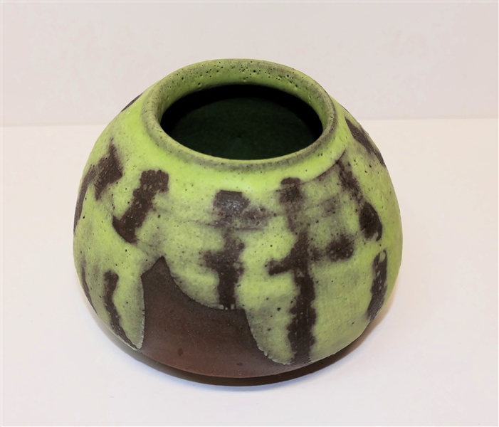 Nancy Warwick Art Pottery Vessel - Light Bright Green Glaze - Chapel Hill NC Artist  - Measures 4" Tall 4 1/2" Across