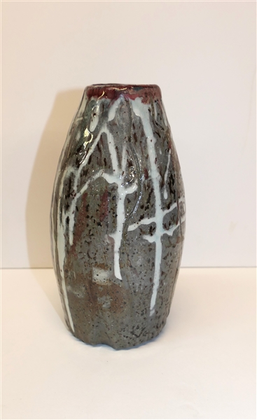 Nancy Warwick Art Pottery Vase  -Mauve Pink, Gray, White, and Green Glaze - Chapel Hill, NC Artist - Vase Measures 7 3/4" Tall 