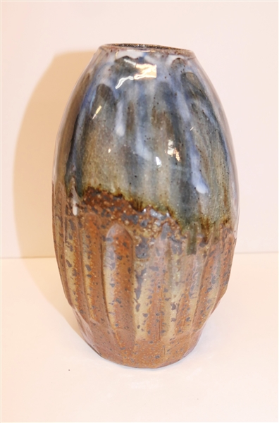 Nancy Warwick Art Pottery Vase with Ribbed Sides - Chapel Hill, NC Artist - Vase Measures 7" Tall - 