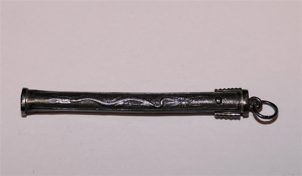 Victorian Silver Pipe Cleaning Tool - 2 Retractable Instruments - Dragon Motif on Both Sides - Measures 2 1/4" Long