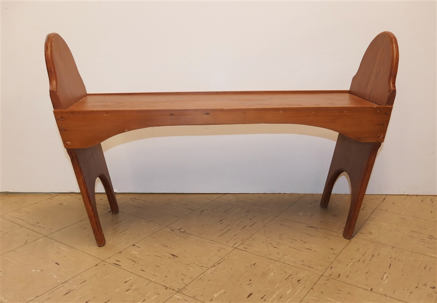 Nice Primitive Style Pine Bench with Unusual Slanted Legs, Arched Ends Measures 19 1/2" Tall 32 1/2" by 12 1/2" 