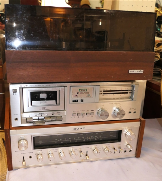 United Audio Dual 1229 Turn Table, Sharp Setero Cassette Deck - RT-30, and Sony Receiver - STR - 7065