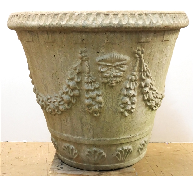 Large Beautiful Concrete Planter with Floral and Leaf Swags - Planter Measures 20 1/2" Tall 23" Across