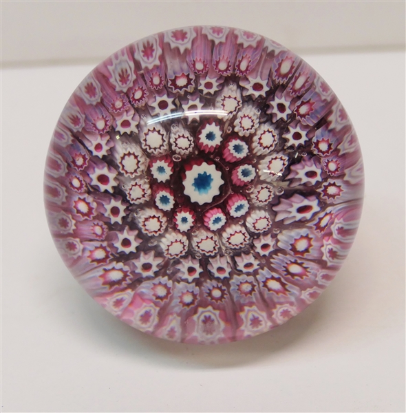 Pink, White, and Blue Millefiori Art Glass Stopper - Measures 3 1/2" Tall 2 1/4" Across