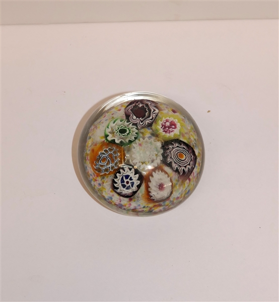 Beautiful Millefiori Art Glass Paperweight - Measures 3" Across 1/2" Tall