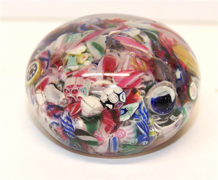 1850s Multicolored Millefiori Art Glass Paperweight - Hand Blown - Small Nick on 1 Side - Measures 1 1/2" Tall 2 1/4" 