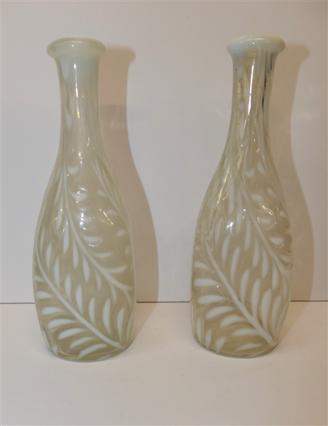 2 - Victorian White Opalescent Fern Barber Bottles - Marked R. BC 3 on Bottom - Each Bottle Measures  8 1/2" Tall 