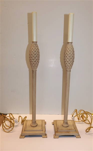 Pair of Metal Decorator Table Lamps with Pineapple Posts - Gold Accents - Each Lamp Measures 23 1/2" To Bulb