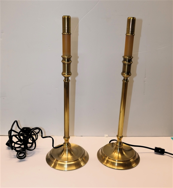 Very Nice Weighted Brass Candlestick Lamps  - Each Measures 16 3/4" to Bulb 