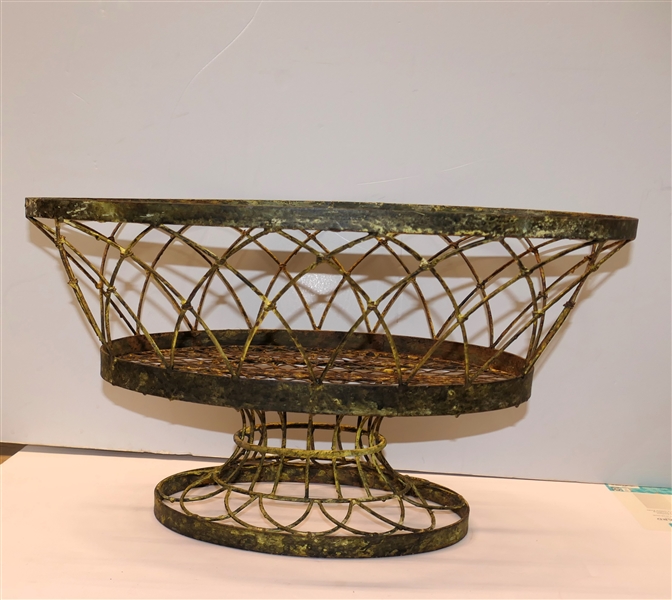 Nice Woven Metal Footed Basket - Painted Yellow - Measures 12" tall 21" by 14" 