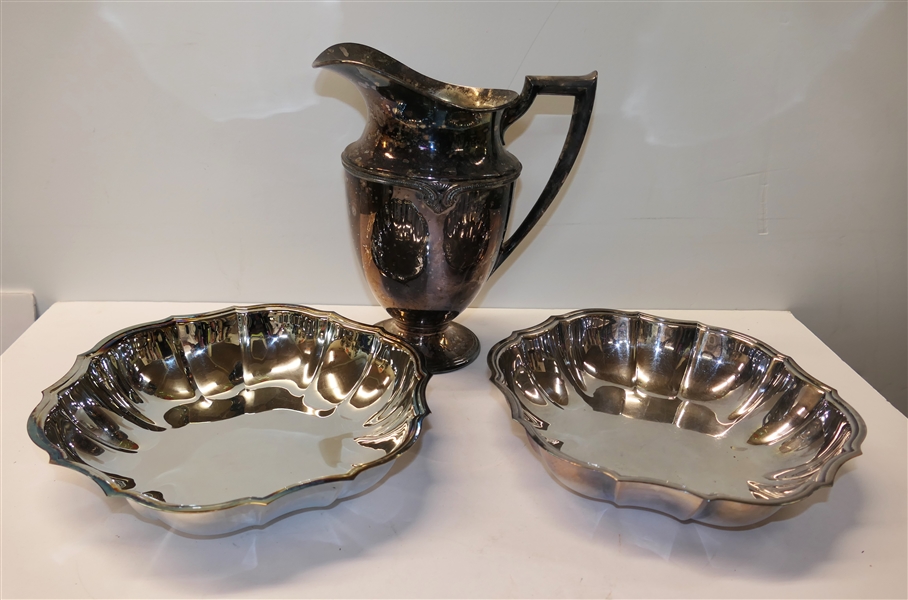 "Shelley" William Rogers EPNS Pitcher and 2 "Chippendale" International Silver Bowls- Number 678 - Pitcher Measures 9 3/4" tall Chippendale Measure 10" Across