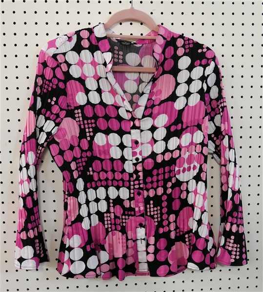 Sunny Taylor XL Blouse - Black with Pink and White Circle Pattern