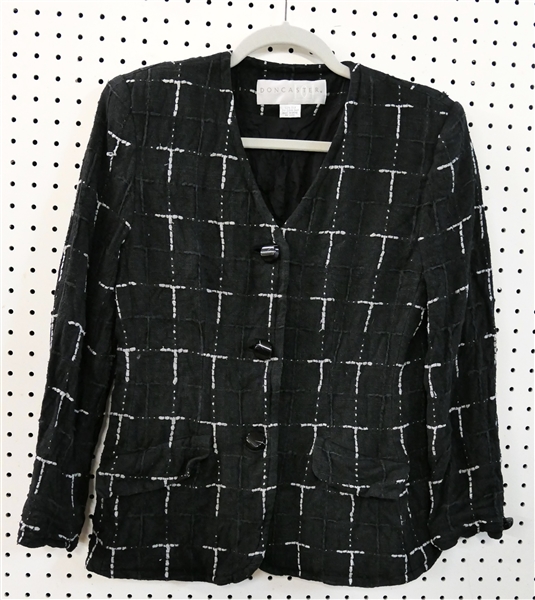 Doncaster 100% Silk Jacket - Black with White Details - Size 8