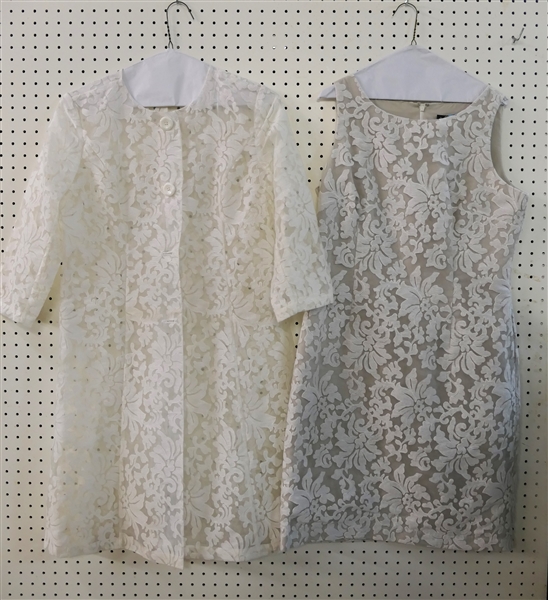 LF - Leslie Fay - White Lace Dress with Lace Topper - Size 12