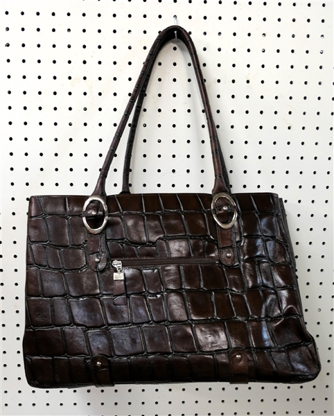 Franklin Corey Leather Bag - Brown Embossed Croc 