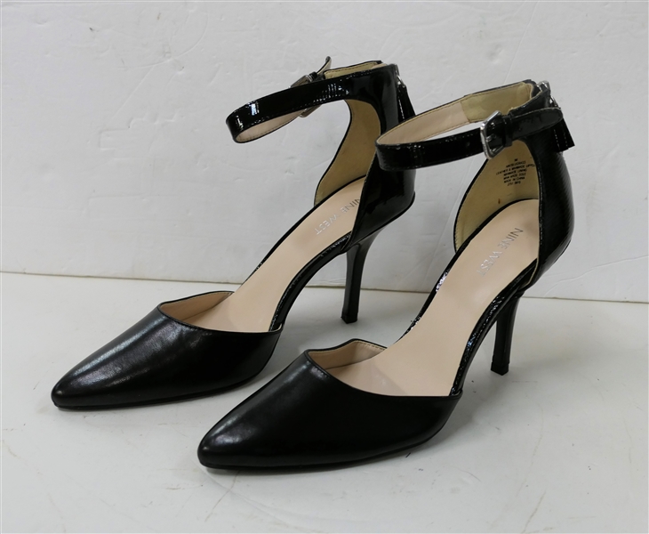 Black Patent Leather Nine West Ankle Strap Heels - Size 8