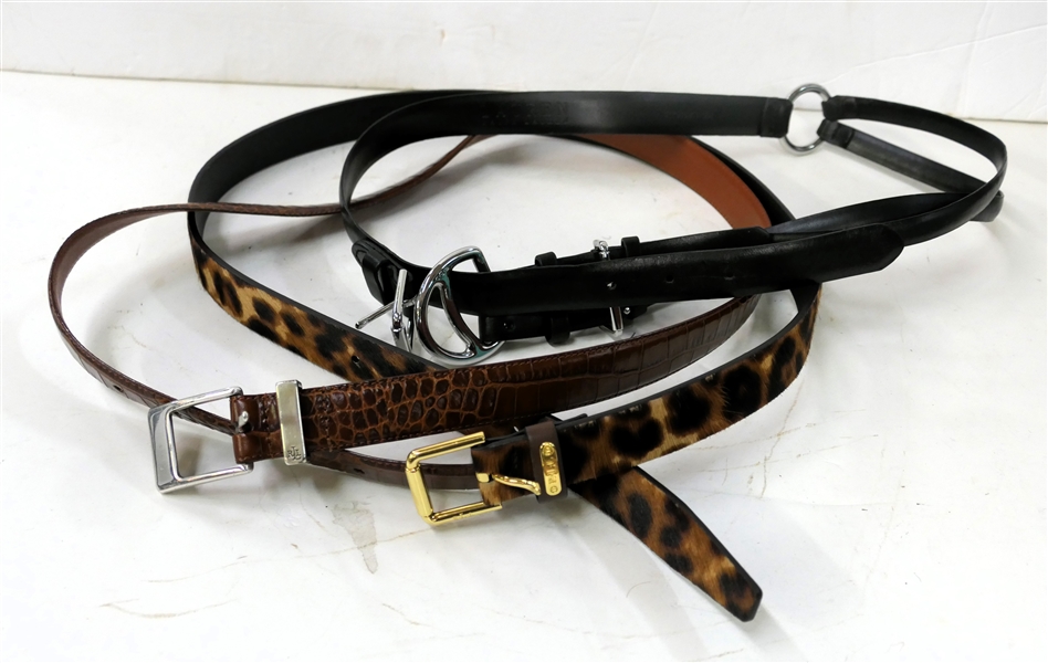 3 Ralph Lauren Belts - Leopard, Brown Croc (XL), and Black Leather (Medium)