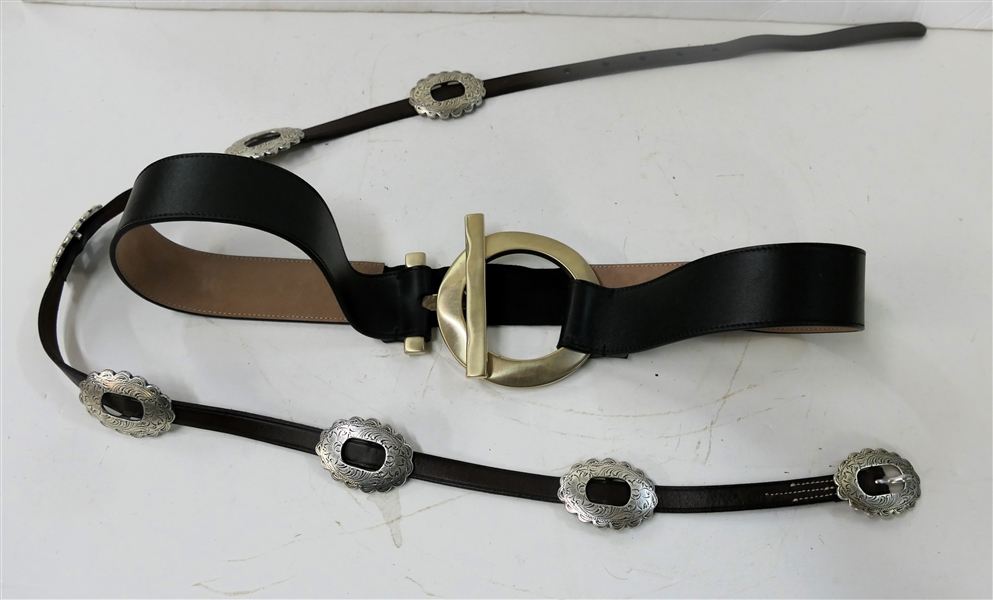 Ralph Lauren Belt with Conchos and Wide Doncaster Black Leather Belt - Made in Italy