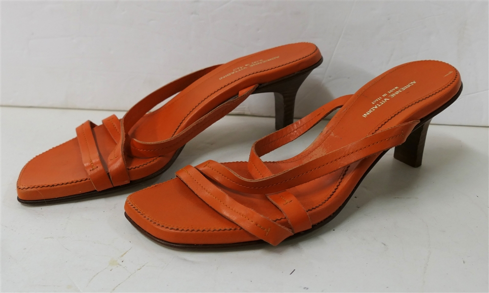 Orange Leather Strappy Sandals - Made in Italy - Size 8