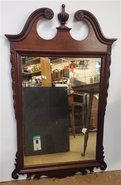 Mahogany Mirror with Ribbon Carved Details and Broken Arch Top - Measures 43" by 25 1/2" - Small Broken Trim Piece