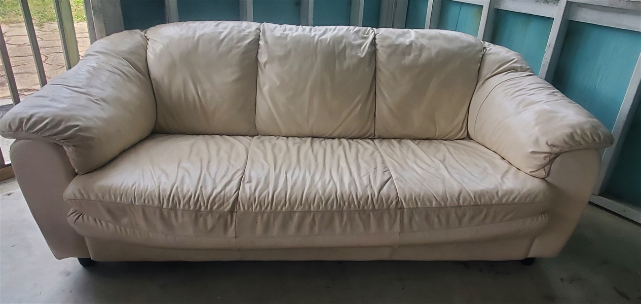 White Italian Leather Couch - Measures 76" Long 34" Deep 