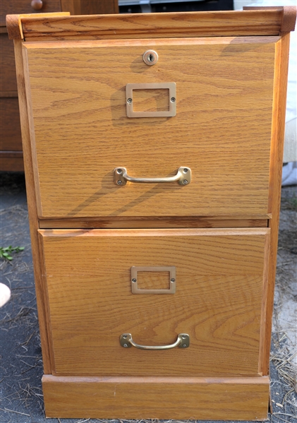 Oak 2 Drawer Filing Cabinet - Measures 28" Tall 16" by 16 1/2" 