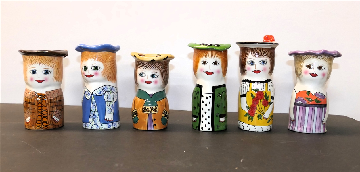 Set of 6 Women Glasses - Susan Paley Bella Casa by Ganz - "Blossom" "Roseanne" "Jade" "Meg" "Emily" and "Kate" - Some Minor Paint Flakes Around Top Edges - Cups Measure 5" Tall 