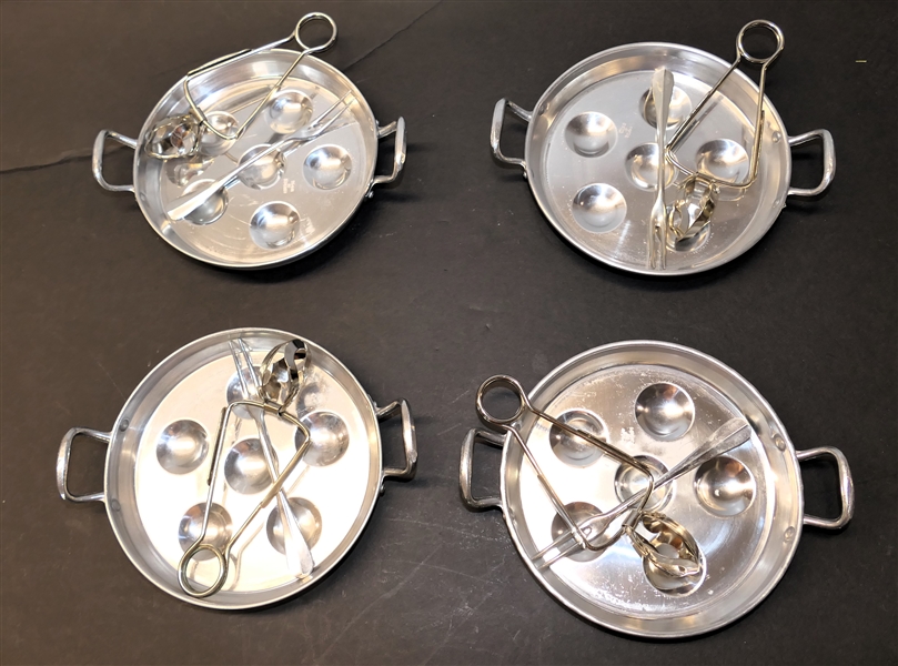 4 - Made in France Escargot Dishes with Forks and Tongs - each Measures 6" Across