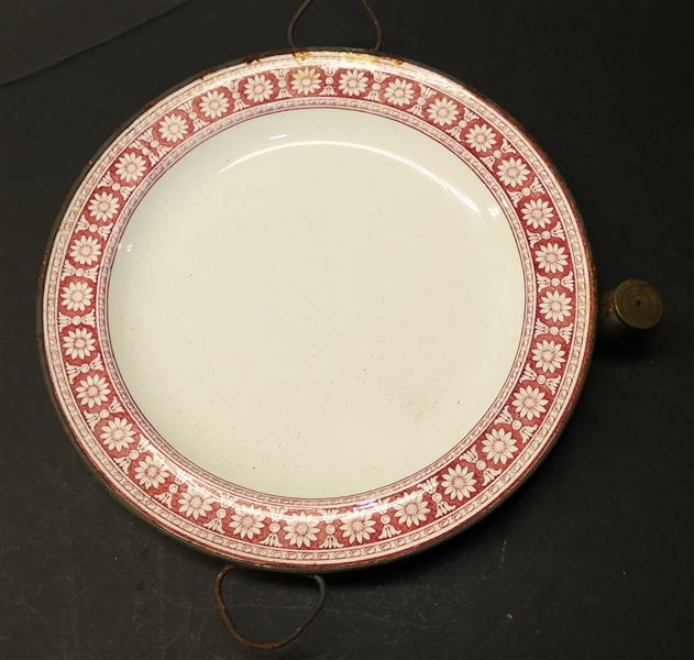 Nineteenth Century Childs Warming Plate - Red Transferware Ironstone Plate in Warmer- Made in England - Measures 9" Across