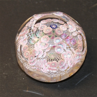 Millefiori Art Glass Paperweight - Round Facets - Paperweight Measures 2 Tall 2 1/2 Across