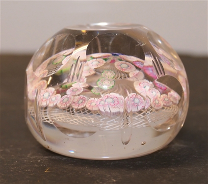 Millefiori Art Glass Paperweight - Round Facets - Paperweight Measures 2 Tall 2 1/2 Across