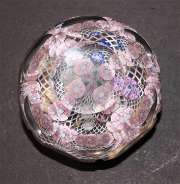 Millefiori Art Glass Paperweight - Round Facets - Paperweight Measures 2 Tall 2 1/2 Across