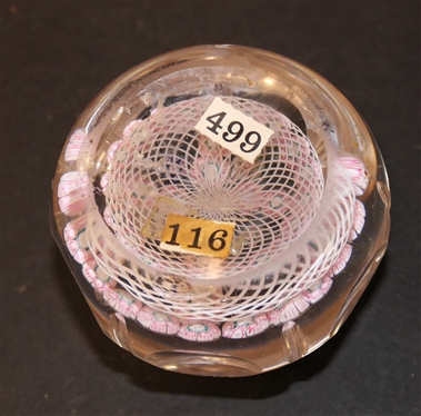 Millefiori Art Glass Paperweight - Round Facets - Paperweight Measures 2 Tall 2 1/2 Across