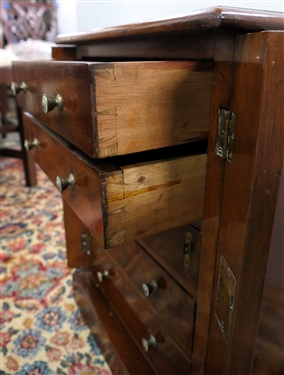 Mahogany Jewelry / Valuables  Chest with 5 Graduating Dovetailed Doors - Locking Hinged Sides - With Key - Chest Measures 20 tall 15 by 10 