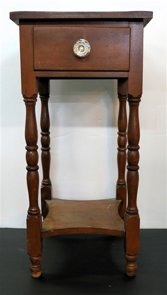 Mahogany Turned Leg Side Table with Single Dovetailed Drawer - Crystal Pull - Table Measures 29" tall 14" by 14"