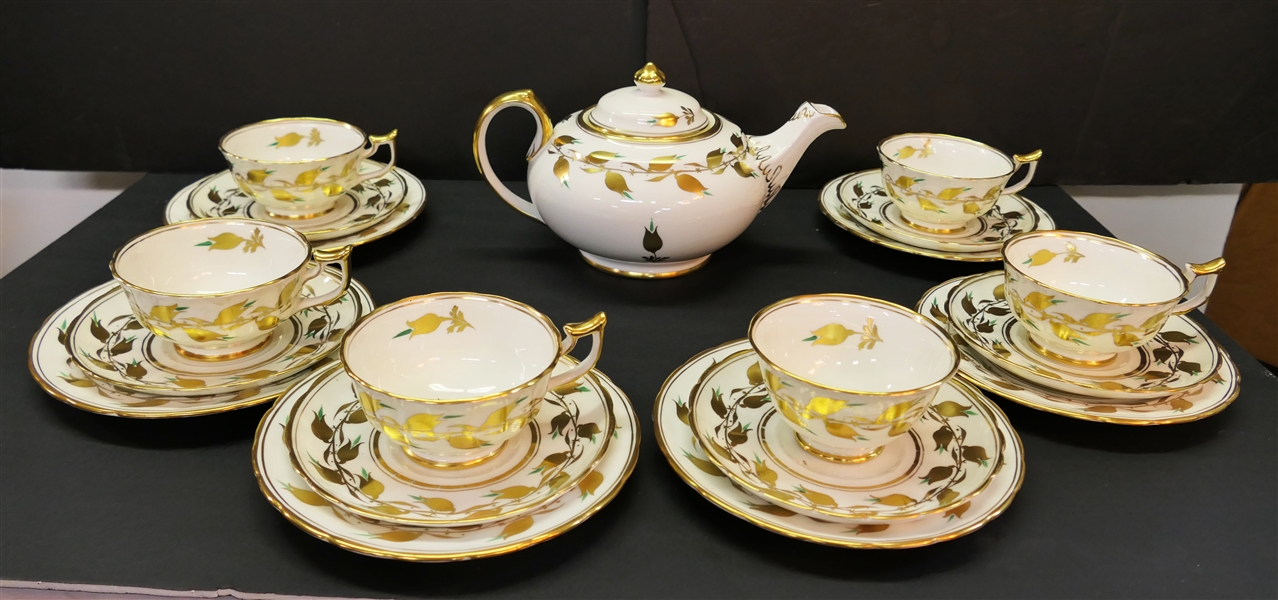 19 Piece Royal Chelsea English Bone China Tea Set - Tea Pot and 6 Tea Cup & Saucer Trios - Cup, Saucer, and Dessert Plates - One Set is Pictured with Bowl Not Cup