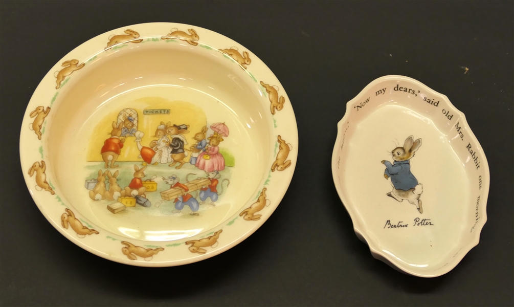 Royal Doulton "Bunnykins" Childs Bowl and Wedgwood "Beatrix Potter" Dish - Bowl Measures 6 1/4" Across