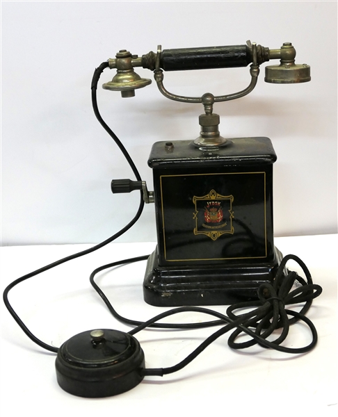 Antique German Crank Telephone - with Cords and Receiver - Bells Inside 