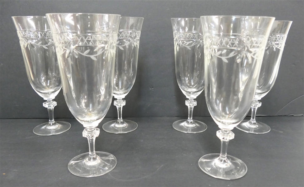 6 - Royal Doulton "Wellesley" Iced Tea Glasses - Each Measures 8 1/4" - 1 Has Small Rough Spot On Rim 