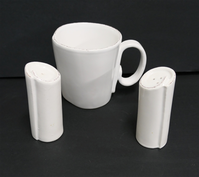 Vietri "Lastra" White Mug and Salt & Pepper Set - 1 Shake Has Glaze Flake