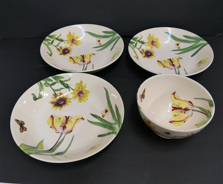 4 - Spode "Floral Haven" Bowls - 1 - 5 5/8" Cereal Bowl and 3 - 8 3/4" Pasta Bowls - 1 Has Small Chip 