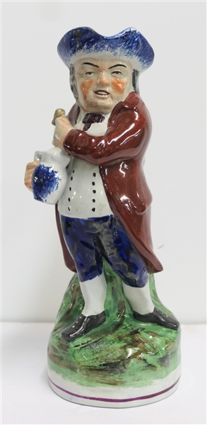 Large Staffordshire Toby Jug - Gentleman with Bottle - Faux Crazing on Face and Hands - Jug Measures 12" 