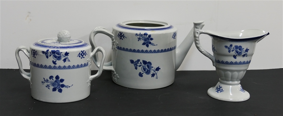 3 Pieces Copeland Spode - Spode's Gloucester - Tea Pot - Missing Lid, Creamer, and Sugar Bowl with Lid - Creamer Measures 5 Tall 