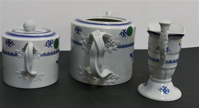 3 Pieces Copeland Spode - Spode's Gloucester - Tea Pot - Missing Lid, Creamer, and Sugar Bowl with Lid - Creamer Measures 5 Tall 