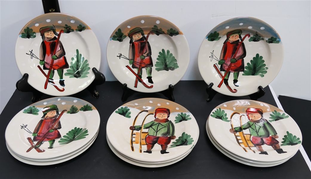 12 - Vietri Made in Italy 8 1/2" Plates - Christmas and Winter Scenes 