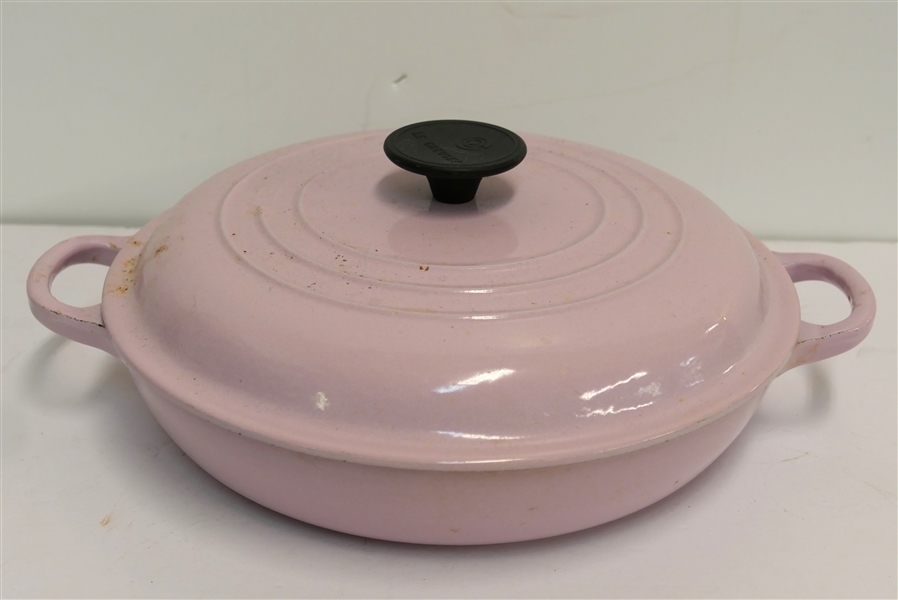 Le Creuset Braiser - Pink Cast Iron Enamel - Number 26 - Measures 10 1/2" Across - Some Wear Inside 