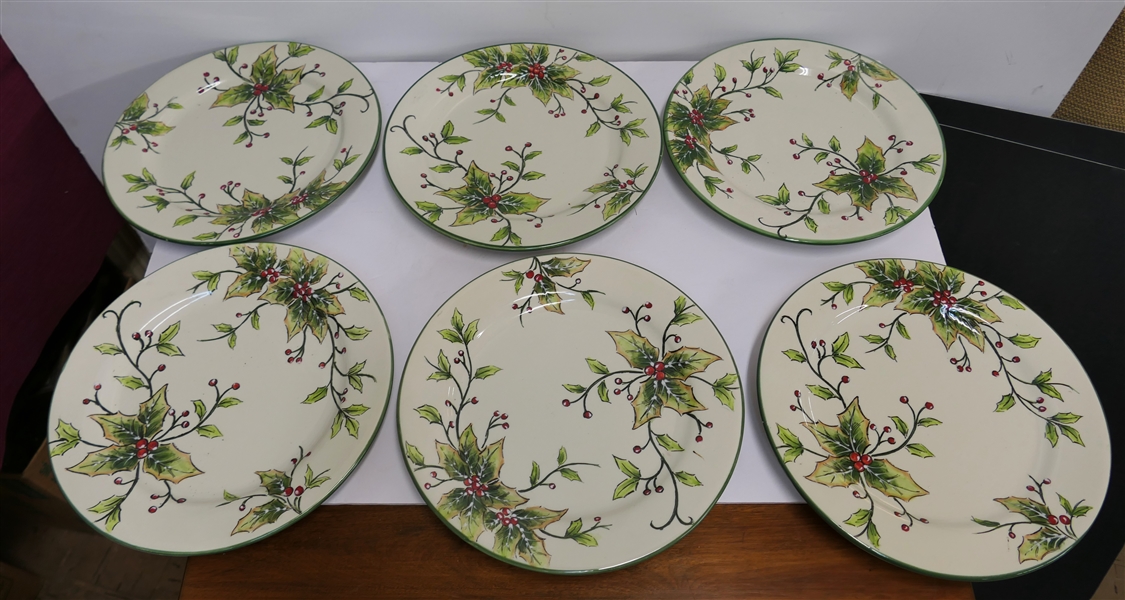 6 - "Holly" Dinner Plates - Each Measures 11" Across